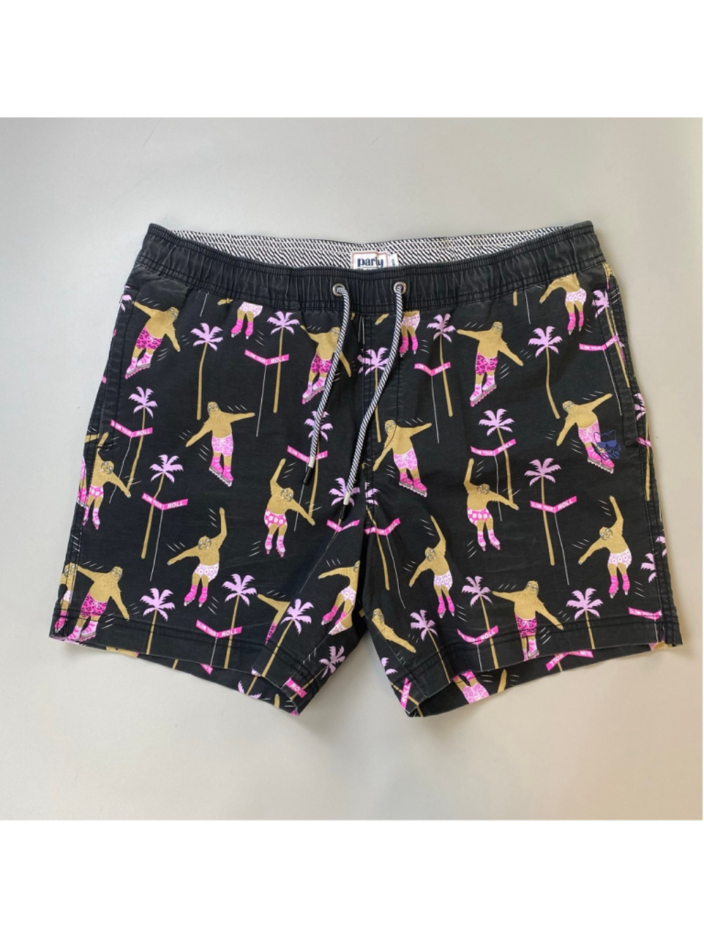 Party Pants Shorts Swim Trunks Large Black Pink Sloth Hybrid Slow Your Roll